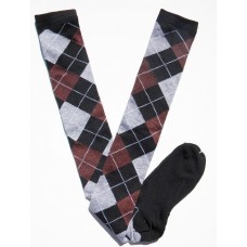 Black, brown, gray over the knee cotton argyle socks size 4-9